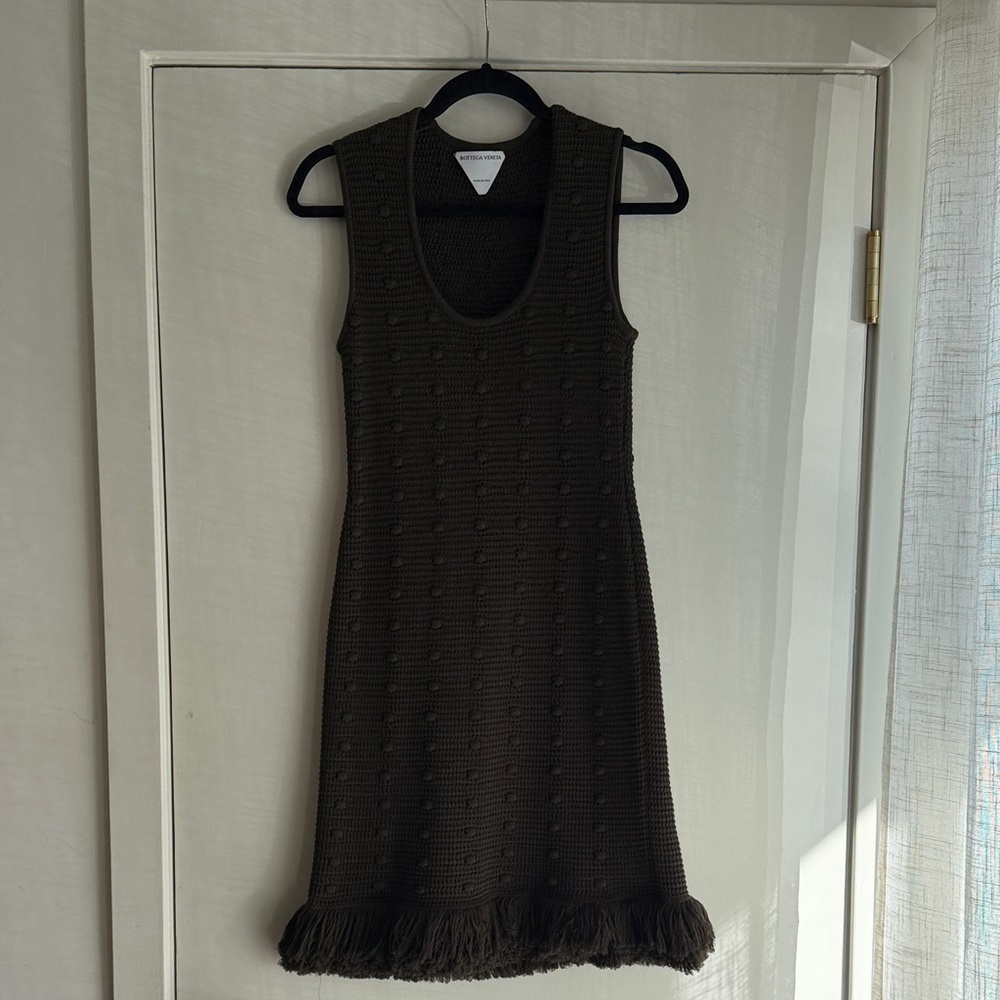Bottega Veneta olive knit fringe Sleeveless Dress